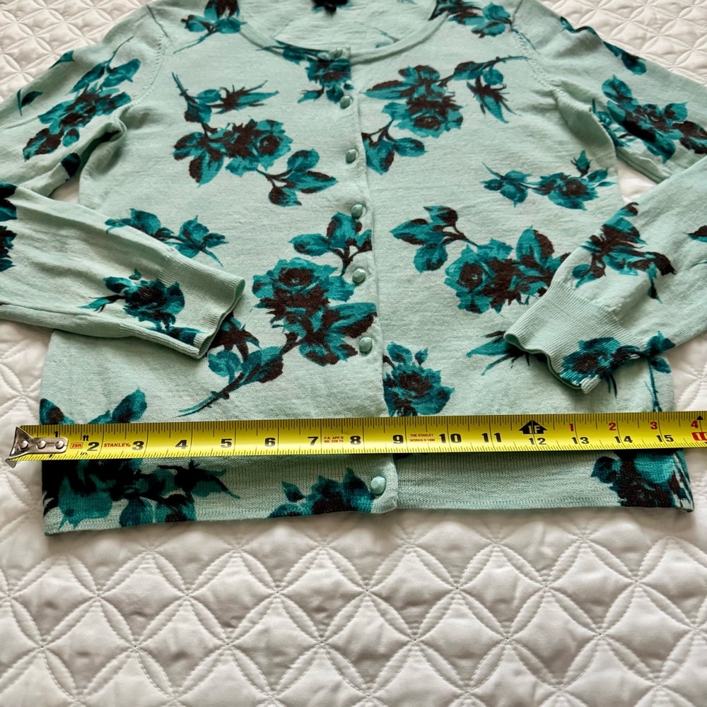 Talbots Pure Italian Merino Wool Button Down Cardigan Mint Teal Floral Size S - Picture 7 of 15